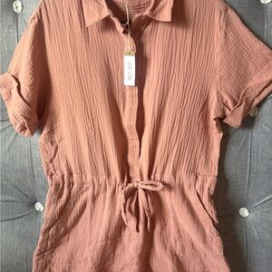 NWT Dolly Jolly Gauze Romper Blush Pink Tie Waist Size S Boho